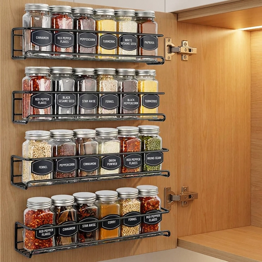 Cabinet Door Spice Rack Organizer mounted in kitchen cabinet