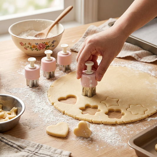 8-Piece Press Cookie and Fruit Cutter Set shaping dough