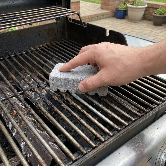 Pumice Grill and Stovetop Cleaning Stone scrubbing a grill grate